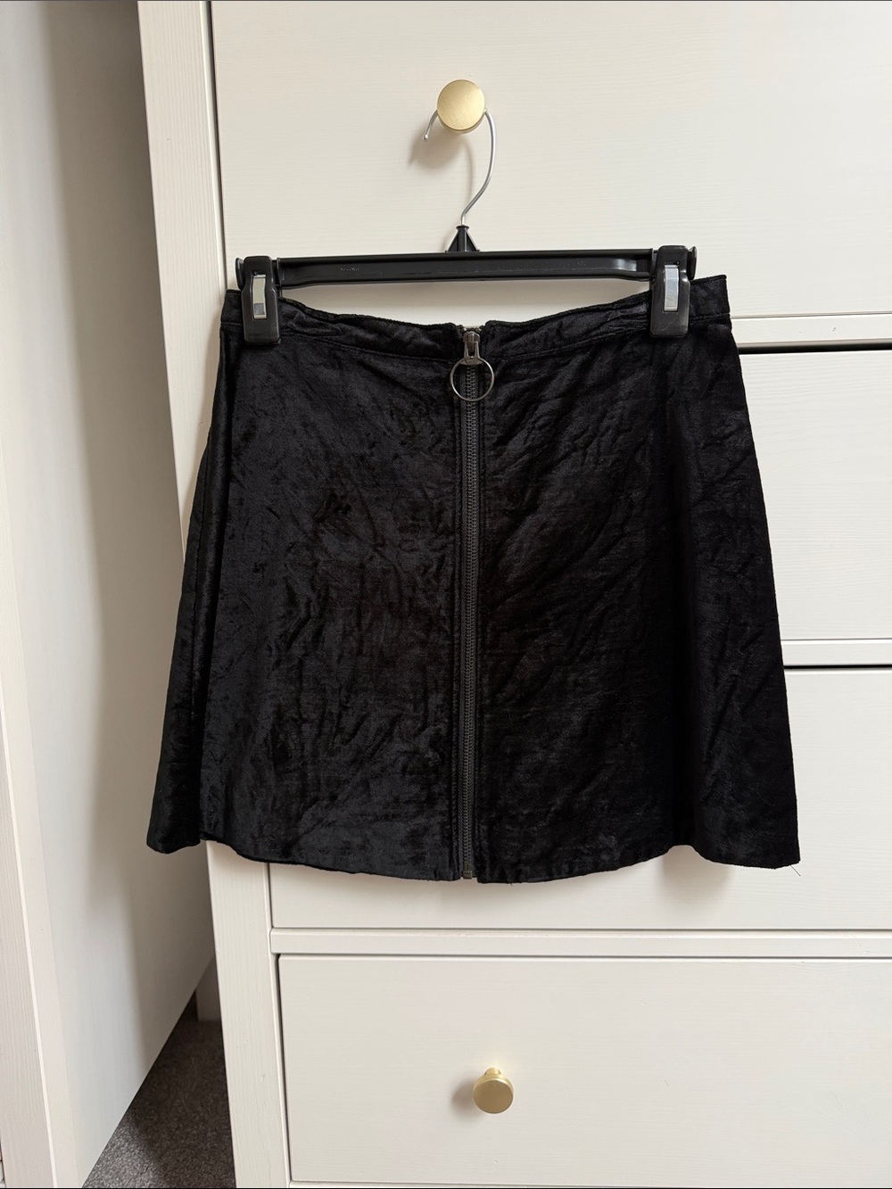 Free People - Black Velvet Circle Skirt with Front Ring Zip